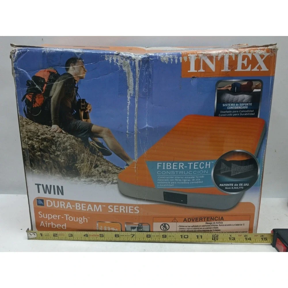 Intex 8in Twin Super-Tough Air Mattress Bed with Built-In Battery Pump